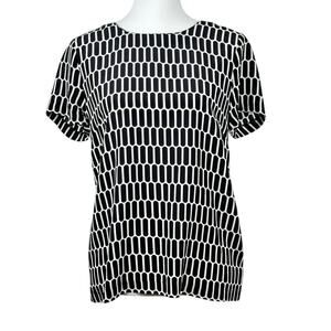 Michael Kors Silk Short Sleeved Blouse Top Size S Black White Print